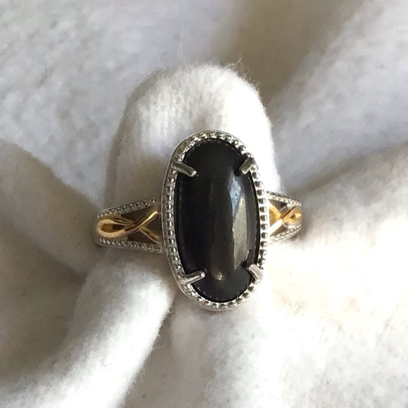 Shungite Oval Ring in Platinum & Gold Over Brass - Picture 8 of 8